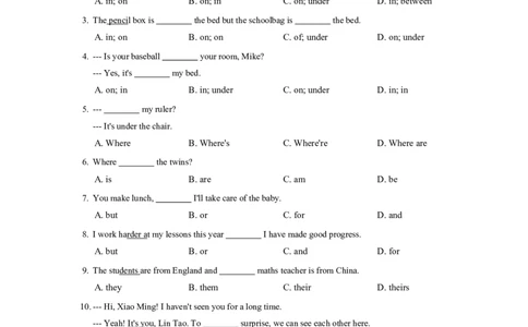 七年级英语人教版上册《Unit4Where'smyschoolbag》同步练习含答案_1、初中学习资料_4-3、英语_4-3-1、初一英语上册_人教英语七年级上单元试卷（092份）_单元测试卷4（无听力）