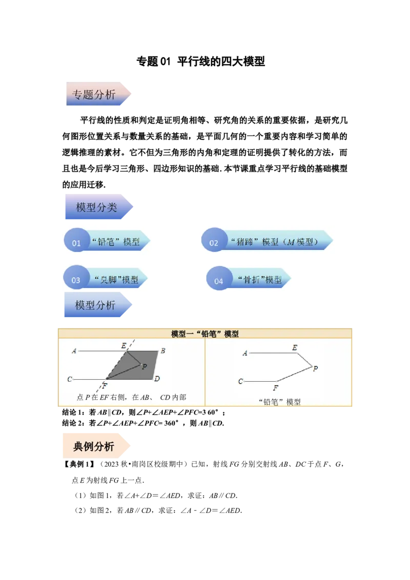 专题01平行线的四大模型（解析版）-常考压轴题2023-2024学年七年级数学下册压轴题攻略（人教版）_1、初中学习资料_24秋试卷_初中数学《常考压轴题攻略》