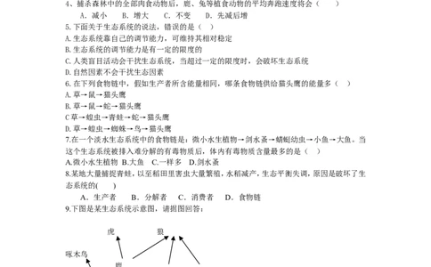 《生物与环境组成生态系统》习题5无答案_1、初中学习资料_4-6、生物_4-6-1、初一生物上册_同步练习-138份_2、同步练习第2套115份_第1单元生物和生物圈_2.2生物与环境组成生态系统
