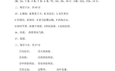 七年级地理质量检测七年级下册第7章2_1、初中学习资料_4-8、地理_4-8-2、初一地理下册_2.地理7下单元测试（31份）_2.第2套单元测试题及答案（17份）