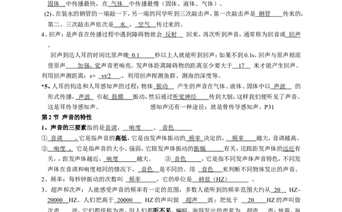 《第二章-声现象（共4节）》知识点梳理_1、初中学习资料_2024秋改版_八上物理课件最新版_同步练习+单元测_第二章声现象_知识归纳