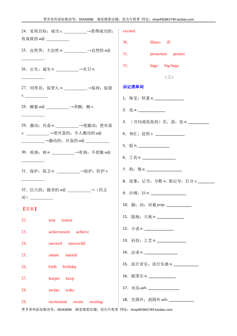 专题01重点词汇及专练（练习版）（人教版）_1、初中学习资料_4-3、英语_4-3-4、初二英语下册_人教英语八年级下专项练习（017份）