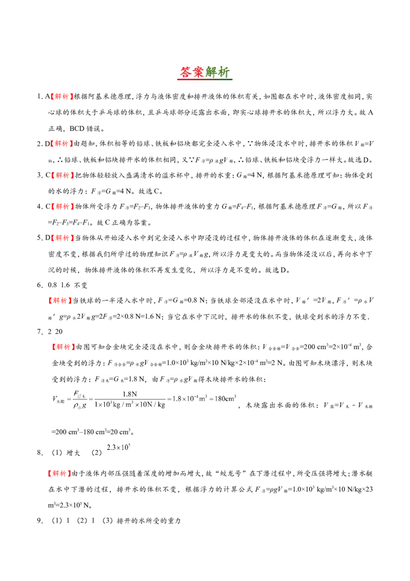专题10.2阿基米德原理--八年级物理人教版（下册）_1、初中学习资料_4-4、物理_4-4-4、初二物理下册_2023更新_人教版初中物理八年级下章末测试专题讲义（新）