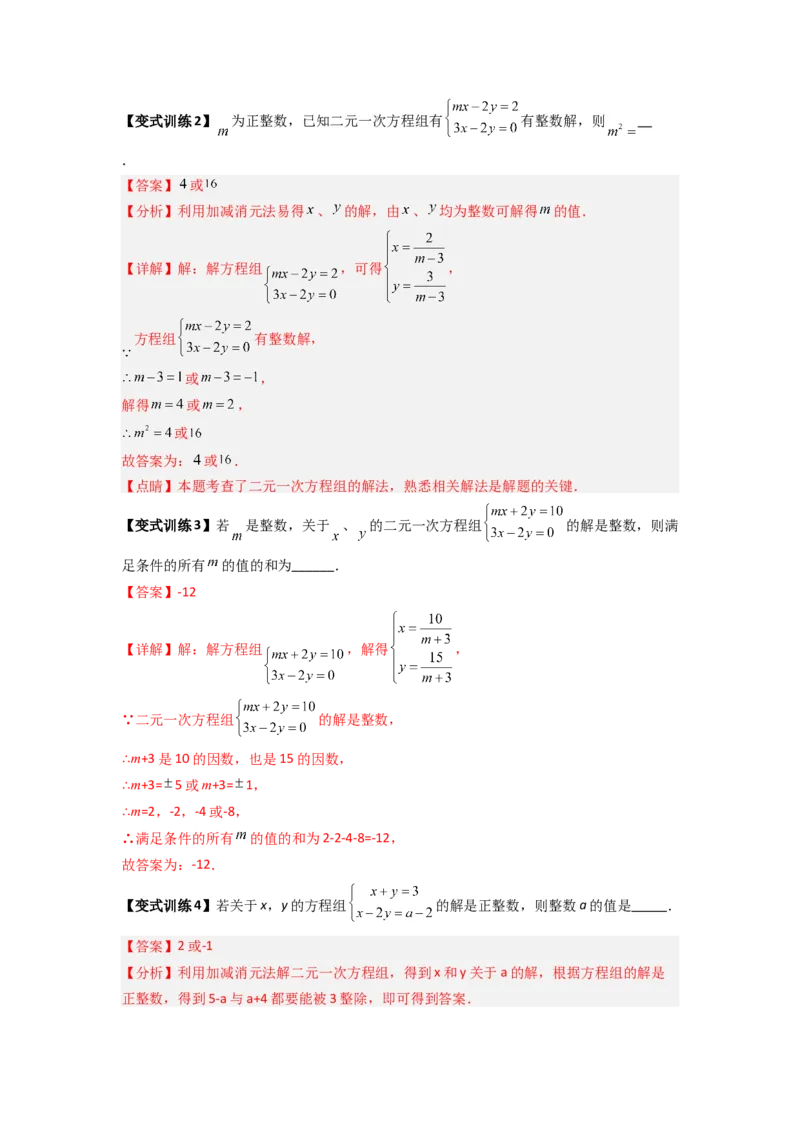 专题10二元一次方程组特殊解的三种考法（解析版）（北师大版）_1、初中学习资料_24秋试卷_初中数学《常考压轴题攻略》_常考压轴题最新八年级数学上册压轴题攻略（北师大版）