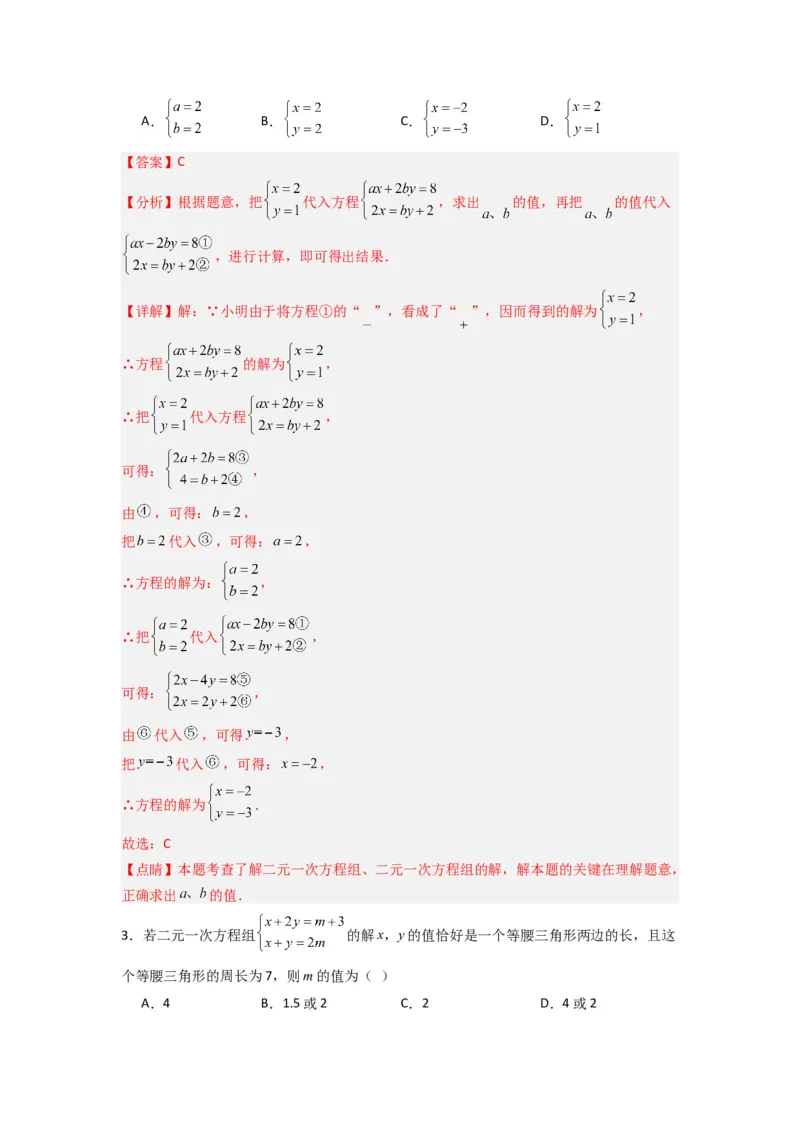 专题10二元一次方程组特殊解的三种考法（解析版）（北师大版）_1、初中学习资料_24秋试卷_初中数学《常考压轴题攻略》_常考压轴题最新八年级数学上册压轴题攻略（北师大版）