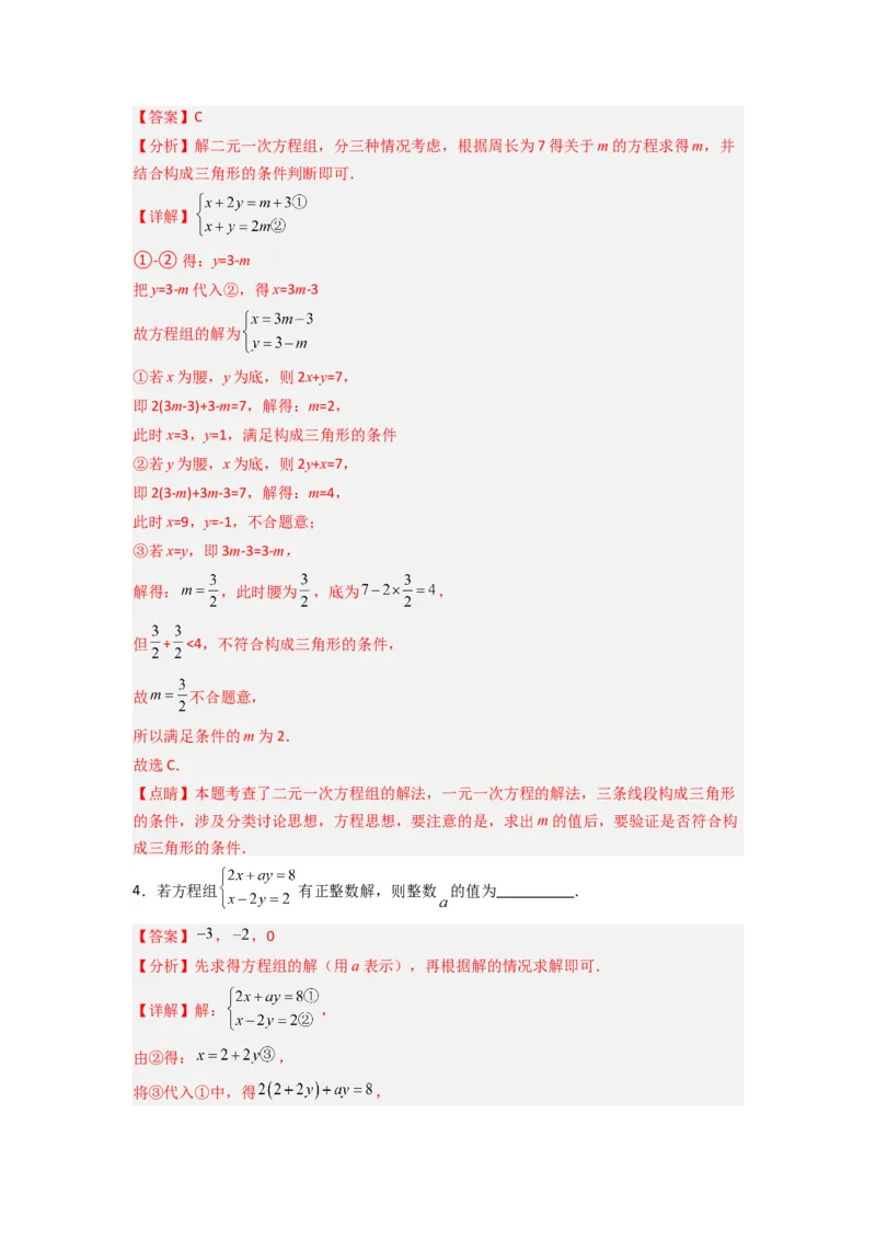 专题10二元一次方程组特殊解的三种考法（解析版）（北师大版）_1、初中学习资料_24秋试卷_初中数学《常考压轴题攻略》_常考压轴题最新八年级数学上册压轴题攻略（北师大版）