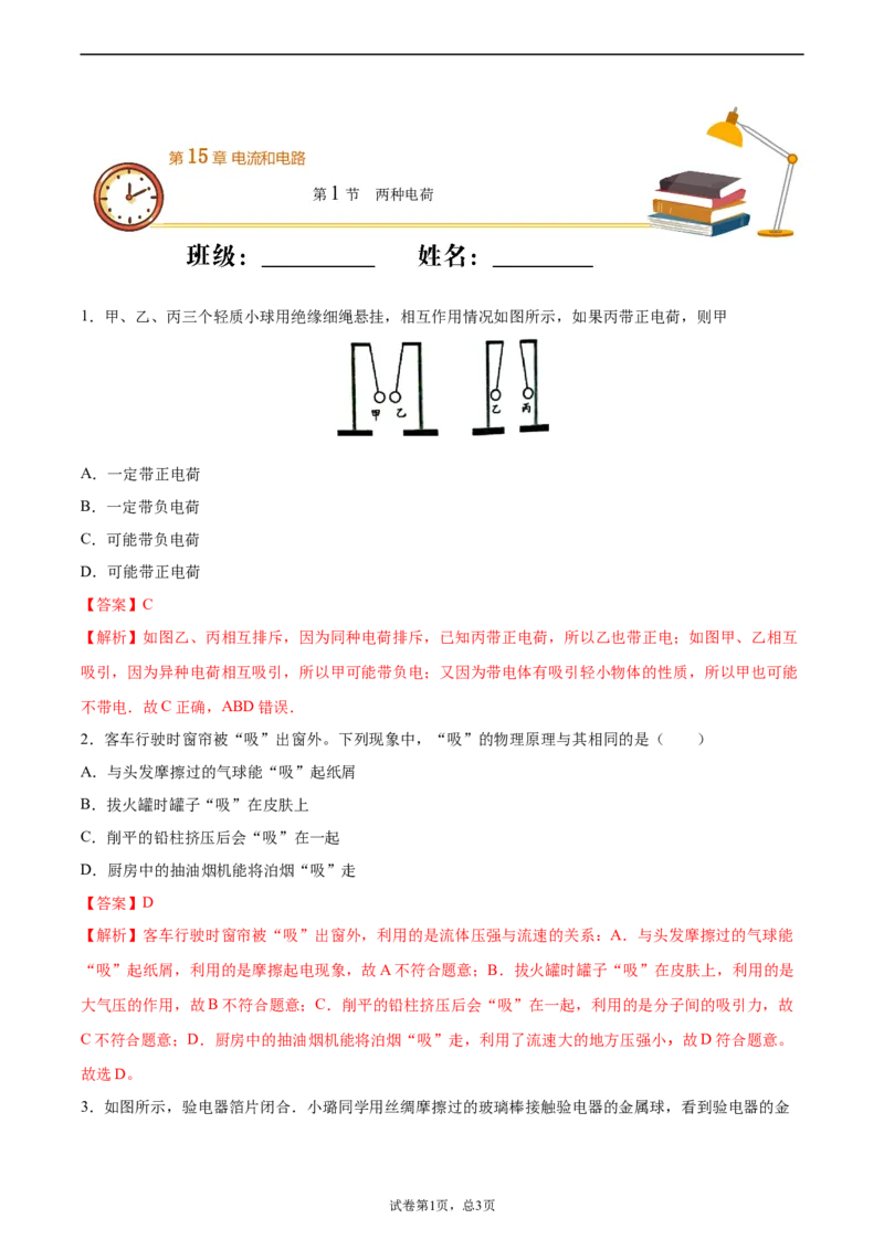 两种电荷（重点练）（解析版）_1、初中学习资料_4-4、物理_4-4-5、初三物理全册_2024更新_4人教物理试卷9全册同步课时练习新