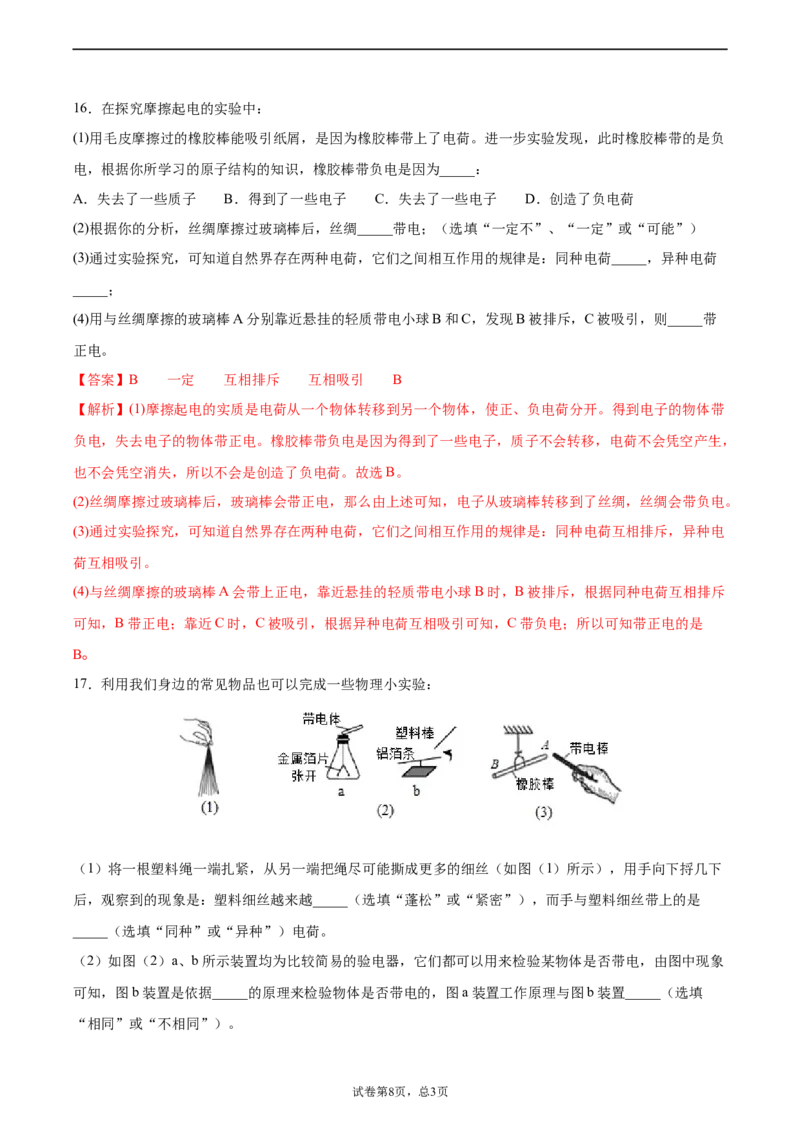 两种电荷（重点练）（解析版）_1、初中学习资料_4-4、物理_4-4-5、初三物理全册_2024更新_4人教物理试卷9全册同步课时练习新