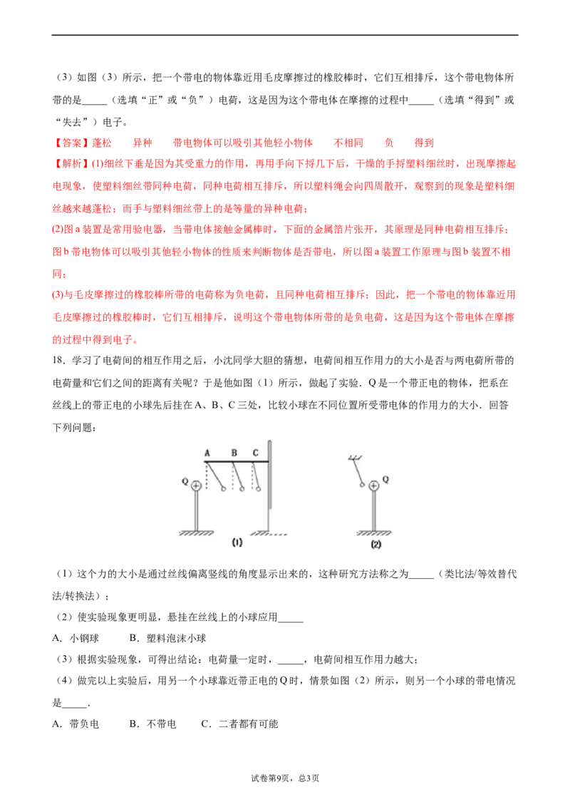 两种电荷（重点练）（解析版）_1、初中学习资料_4-4、物理_4-4-5、初三物理全册_2024更新_4人教物理试卷9全册同步课时练习新
