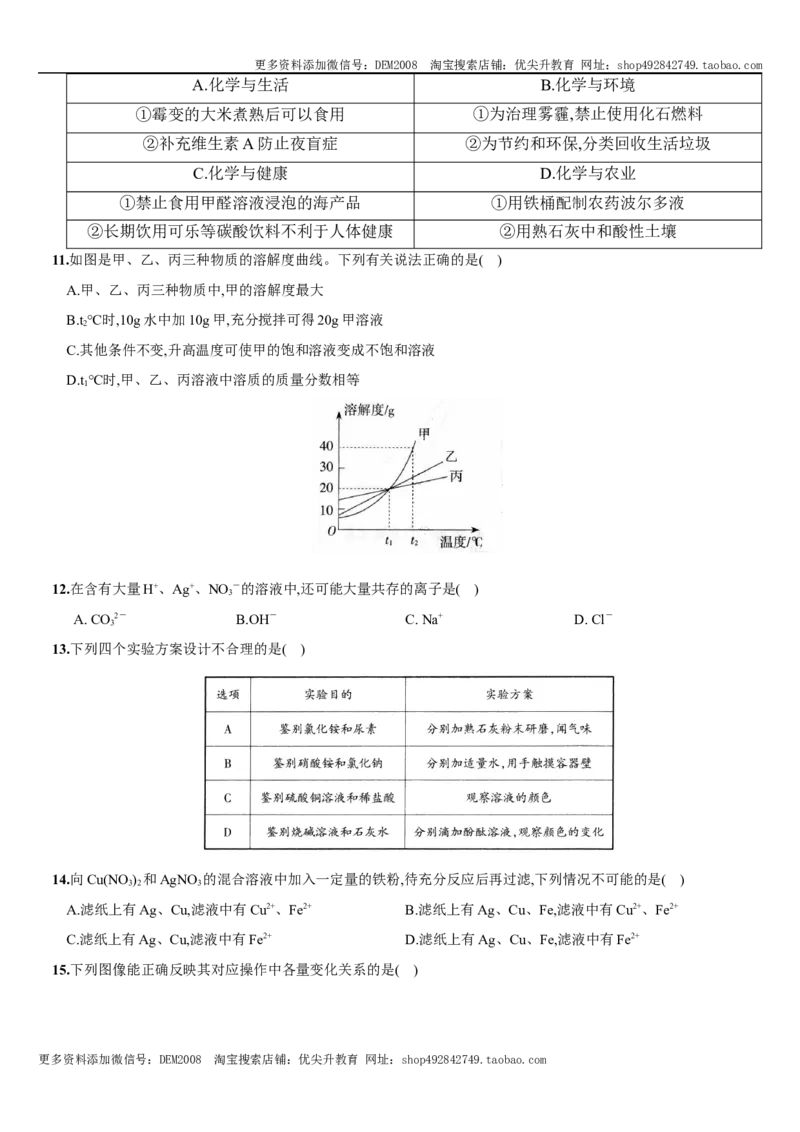 九年级全册期末测试卷（一）（人教版）_1、初中学习资料_4-5、化学_4-5-5、初三化学下册_人教化学九年级下期末试卷（006份）