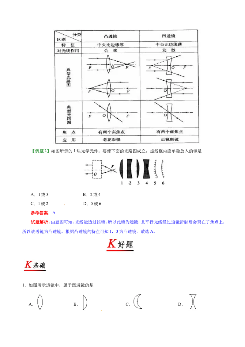 专题5.1透镜--八年级物理人教版（上册）_1、初中学习资料_4-4、物理_4-4-3、初二物理上册_2023更新_人教版初中物理八年级上章末测试专题讲义（新）