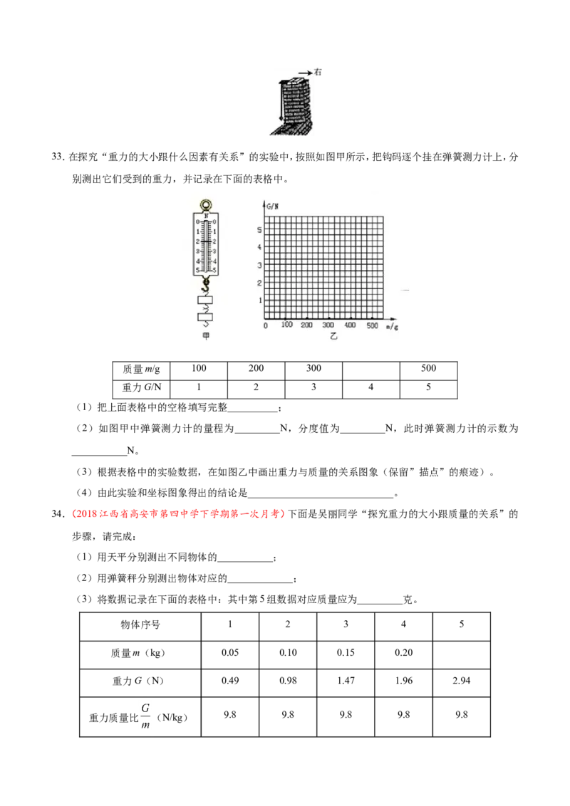 专题7.3重力--八年级物理人教版（下册）_1、初中学习资料_4-4、物理_4-4-4、初二物理下册_2023更新_人教版初中物理八年级下章末测试专题讲义（新）