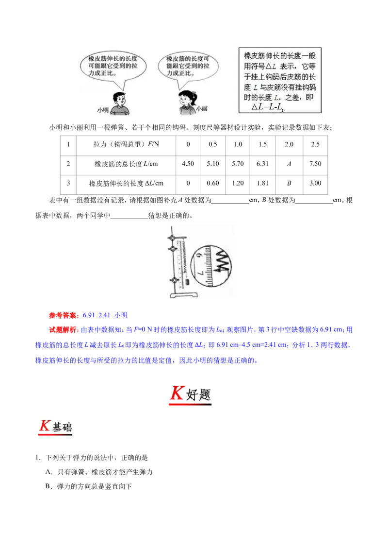 专题7.2弹力--八年级物理人教版（下册）_1、初中学习资料_4-4、物理_4-4-4、初二物理下册_2023更新_人教版初中物理八年级下章末测试专题讲义（新）
