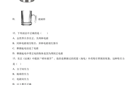 两种电荷（基础练）（原卷版）_1、初中学习资料_4-4、物理_4-4-5、初三物理全册_2024更新_4人教物理试卷9全册同步课时练习新