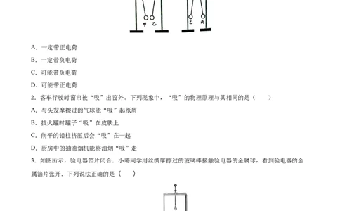 两种电荷（重点练）（原卷版）_1、初中学习资料_4-4、物理_4-4-5、初三物理全册_2024更新_4人教物理试卷9全册同步课时练习新
