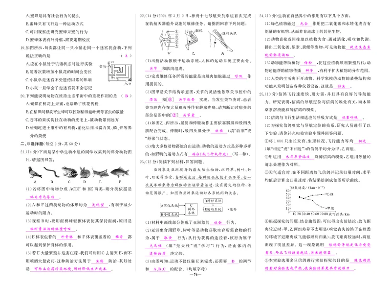 人八生上答案_1、初中学习资料_24秋试卷_《期中模拟卷》24秋_7-9上册（2024秋）_初中生物《期中模拟卷》7-8上册（人教版）