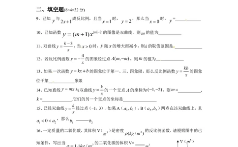 人教版九年级数学下册第二十六章《反比例函数&mdash;&mdash;反比例函数》同步检测1附答案_1、初中学习资料_4-2、数学_4-2-6、初三数学下册_人教数学九年级下课时练习（120份）