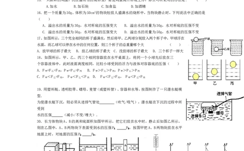 人教版物理八年级下册：10.3物体的浮沉条件及应用-练习（1）（无答案）_1、初中学习资料_4-4、物理_4-4-4、初二物理下册_2023更新_八年级下册物理随堂练习、单元、期中、期末