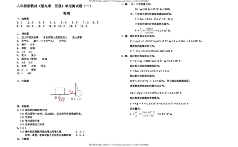 人教版级下第九章压强单元测试题及答案_1、初中学习资料_4-4、物理_4-4-3、初二物理上册_2023更新_人教版8年级上册全册同步练习及答案（51份）_八年级物理下册试题有答案16份