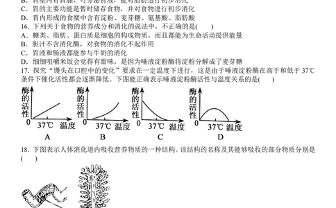 人教版生物七年级下册第二章人体的营养第二节　消化和吸收同步检测题含答案_1、初中学习资料_4-6、生物_4-6-2、初一生物下册_同步练习（89份）_同步练习第2套（69份）_4.2人体的营养