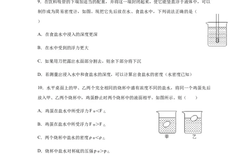 人教版物理八年级下册：10.3物体的浮沉条件及应用-练习（2）（有答案）_1、初中学习资料_4-4、物理_4-4-4、初二物理下册_2023更新_八年级下册物理随堂练习、单元、期中、期末
