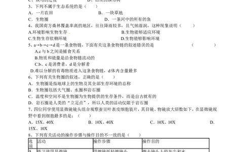 人教版初中生物学七年级上册期末测试题1_1、初中学习资料_4-6、生物_4-6-1、初一生物上册_期末试卷（8份）
