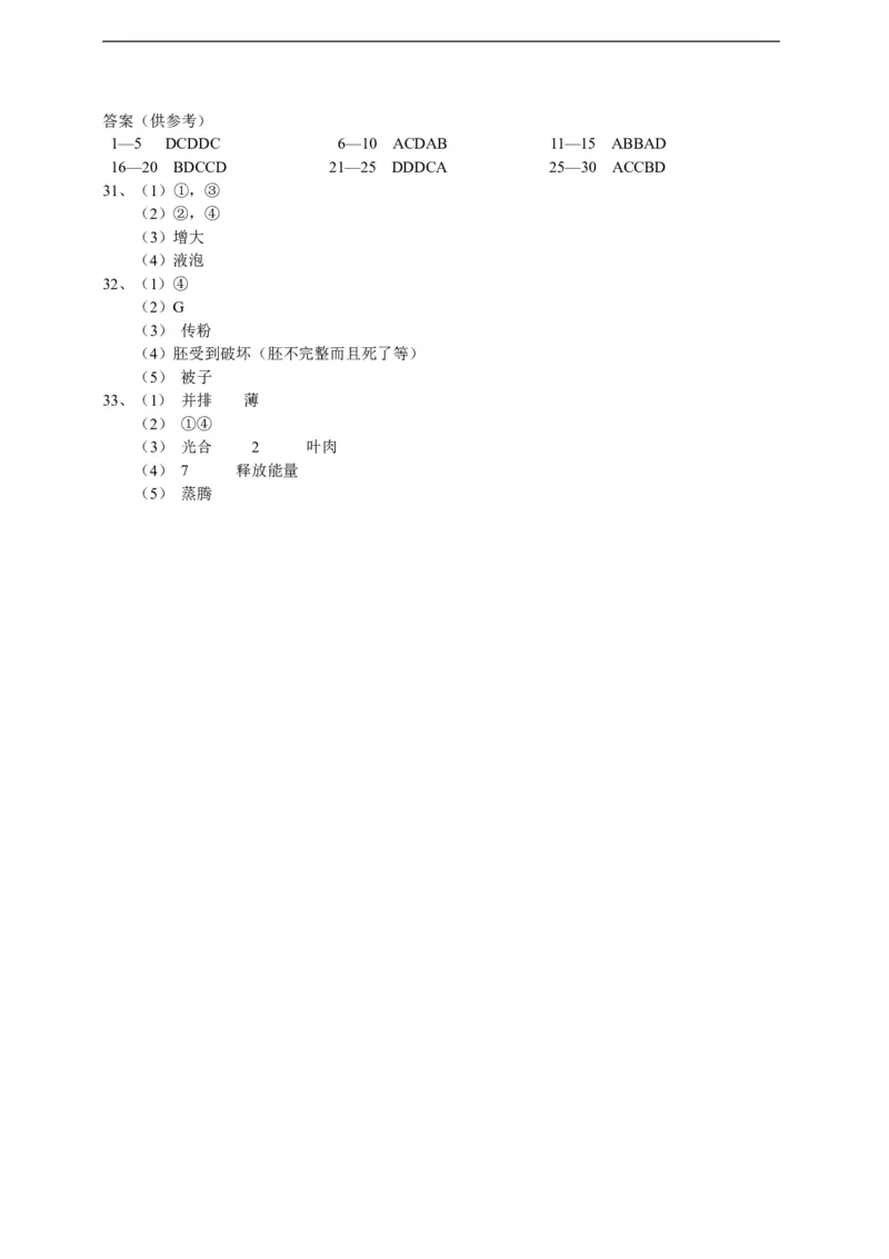 人教版初中生物学七年级上册期末测试题1_1、初中学习资料_4-6、生物_4-6-1、初一生物上册_期末试卷（8份）