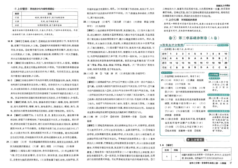 初中上分卷-生物-7上人教版答案及上分解析_1、初中学习资料_24秋试卷_2024秋初中必刷题上分卷九科电子版_生物