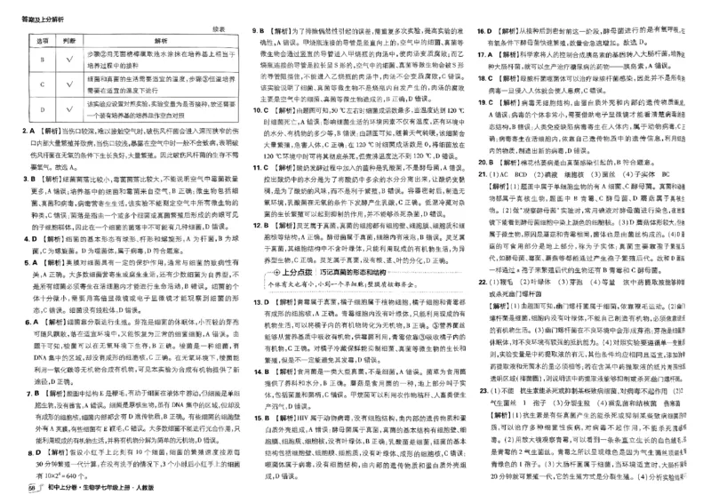 初中上分卷-生物-7上人教版答案及上分解析_1、初中学习资料_24秋试卷_2024秋初中必刷题上分卷九科电子版_生物
