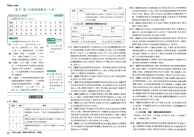 初中上分卷-生物-7上人教版答案及上分解析_1、初中学习资料_24秋试卷_2024秋初中必刷题上分卷九科电子版_生物