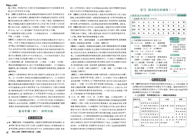 初中上分卷-生物-7上人教版答案及上分解析_1、初中学习资料_24秋试卷_2024秋初中必刷题上分卷九科电子版_生物