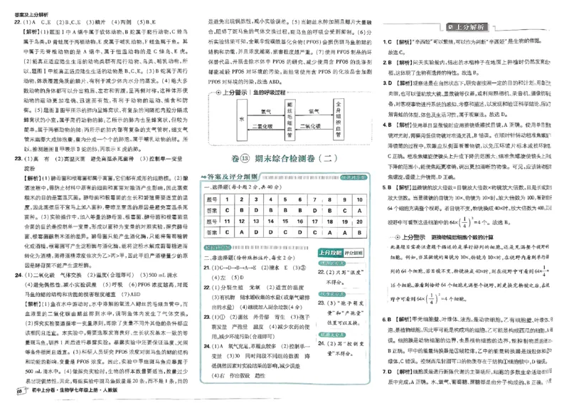 初中上分卷-生物-7上人教版答案及上分解析_1、初中学习资料_24秋试卷_2024秋初中必刷题上分卷九科电子版_生物