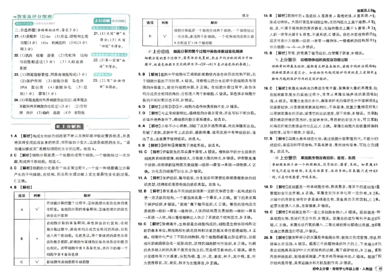 初中上分卷-生物-7上人教版答案及上分解析_1、初中学习资料_24秋试卷_2024秋初中必刷题上分卷九科电子版_生物