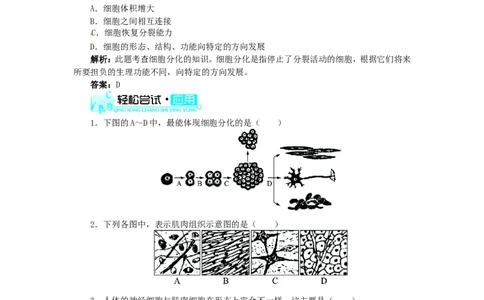 动物体的结构层次习题3含答案_1、初中学习资料_4-6、生物_4-6-1、初一生物上册_同步练习-138份_2、同步练习第2套115份_第2单元生物体的结构层次_2.2.2动物体的结构层次
