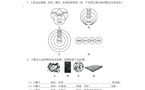 动物体的结构层次习题3含答案_1、初中学习资料_4-6、生物_4-6-1、初一生物上册_同步练习-138份_2、同步练习第2套115份_第2单元生物体的结构层次_2.2.2动物体的结构层次