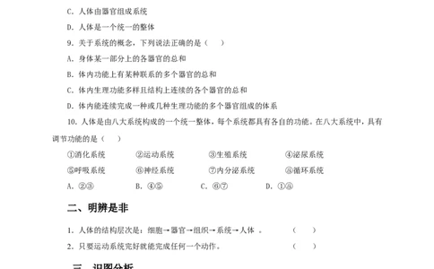 动物体的结构层次习题5含答案_1、初中学习资料_4-6、生物_4-6-1、初一生物上册_同步练习-138份_2、同步练习第2套115份_第2单元生物体的结构层次_2.2.2动物体的结构层次