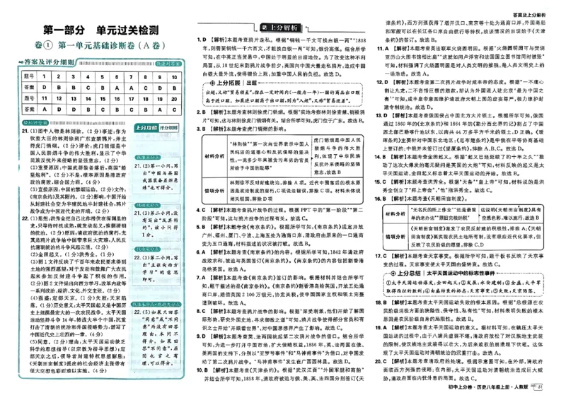 初中上分卷-历史-8上人教版答案及上分解析_1、初中学习资料_24秋试卷_2024秋初中必刷题上分卷九科电子版_历史