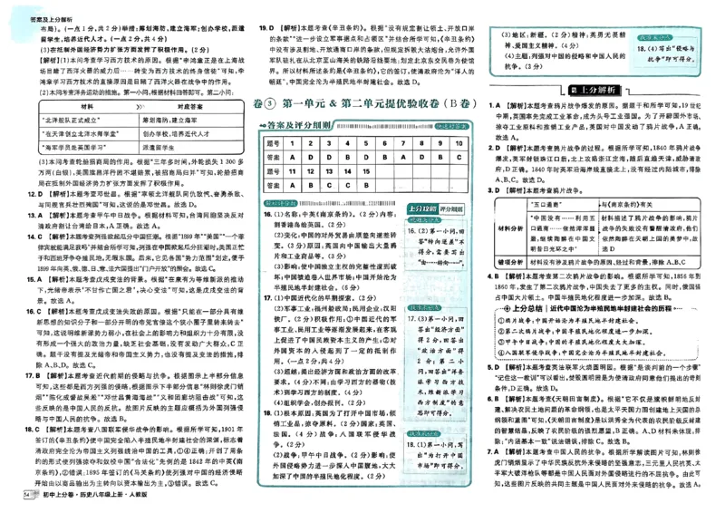 初中上分卷-历史-8上人教版答案及上分解析_1、初中学习资料_24秋试卷_2024秋初中必刷题上分卷九科电子版_历史