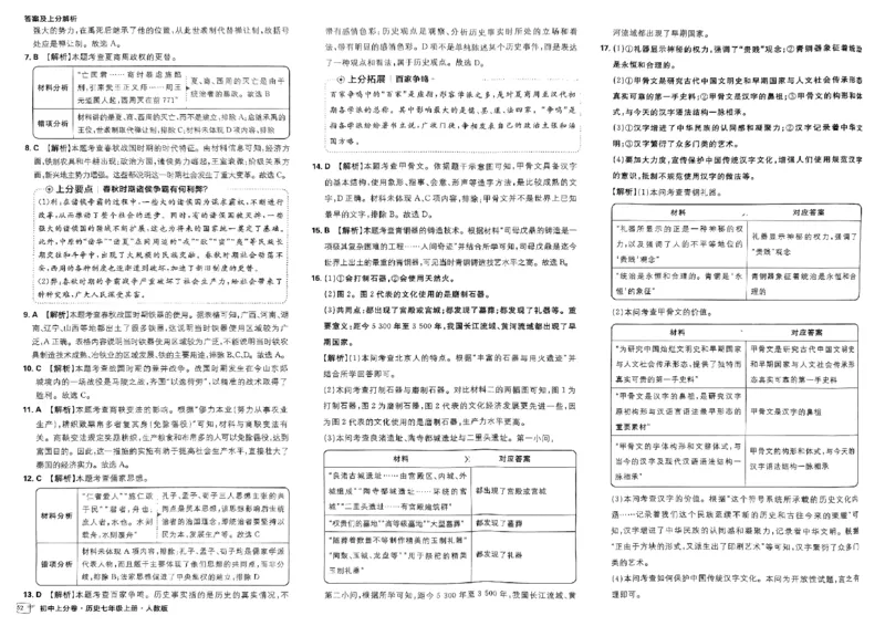 初中上分卷-历史-7上人教版答案及上分解析_1、初中学习资料_24秋试卷_2024秋初中必刷题上分卷九科电子版_历史