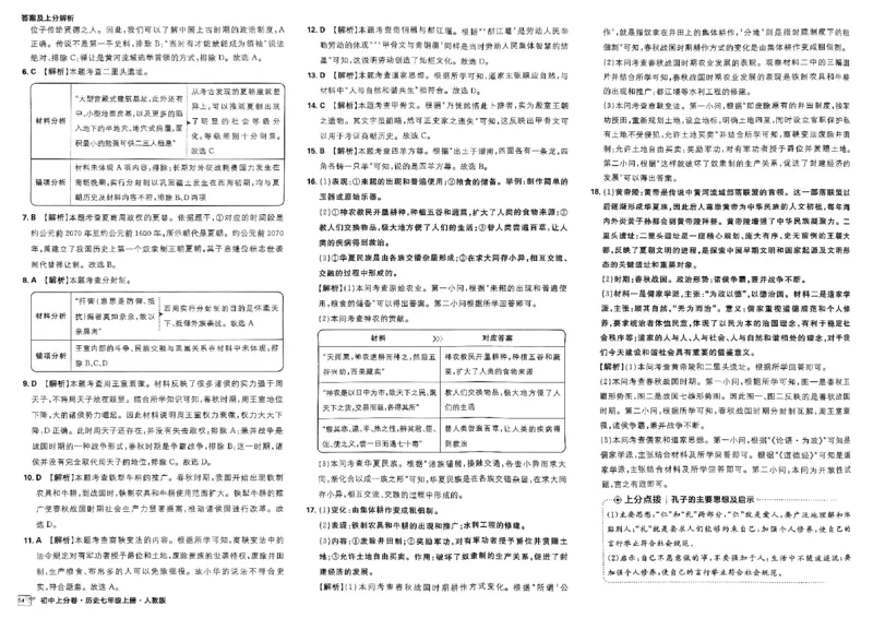 初中上分卷-历史-7上人教版答案及上分解析_1、初中学习资料_24秋试卷_2024秋初中必刷题上分卷九科电子版_历史