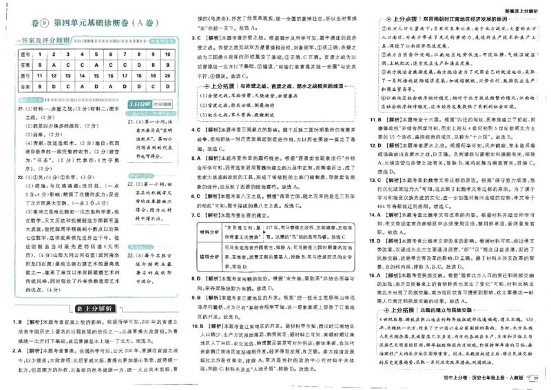 初中上分卷-历史-7上人教版答案及上分解析_1、初中学习资料_24秋试卷_2024秋初中必刷题上分卷九科电子版_历史