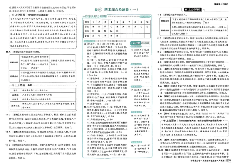 初中上分卷-历史-7上人教版答案及上分解析_1、初中学习资料_24秋试卷_2024秋初中必刷题上分卷九科电子版_历史
