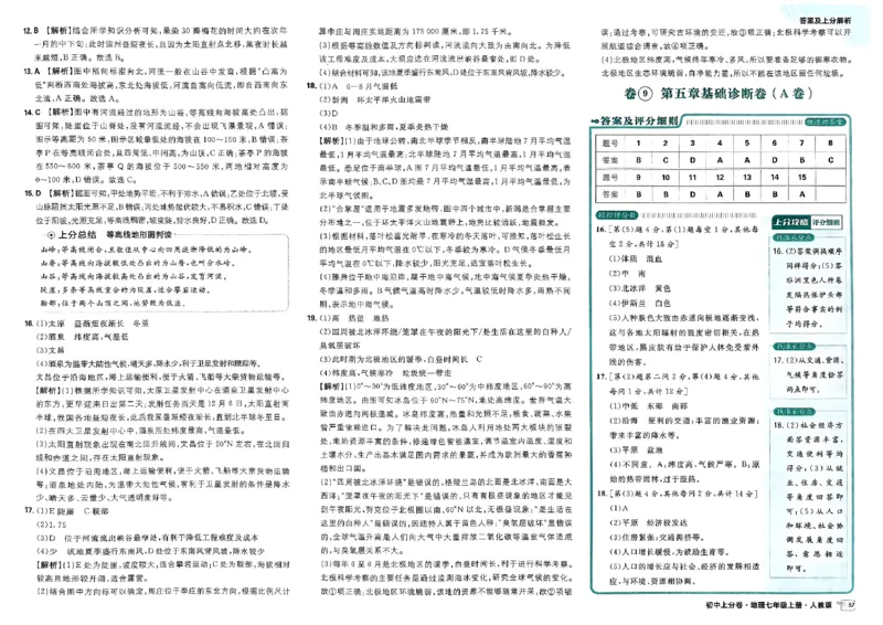 初中上分卷-地理-7上人教版答案及上分解析_1、初中学习资料_24秋试卷_2024秋初中必刷题上分卷九科电子版_地理