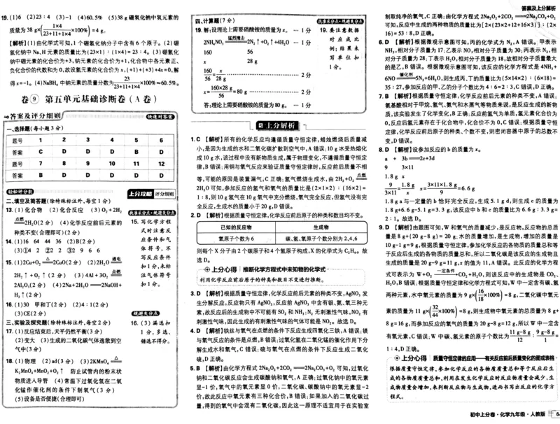 初中上分卷-化学-9上人教版答案及上分解析_1、初中学习资料_24秋试卷_2024秋初中必刷题上分卷九科电子版_化学