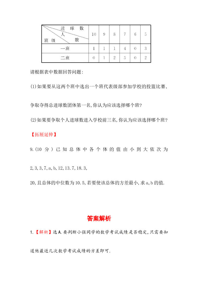 八年级数学下册知识点汇聚测试卷：数据的波动程度深入测试（含详解）_1、初中学习资料_4-2、数学_4-2-4、初二数学下册_人教数学八年级下专项练习（047份）
