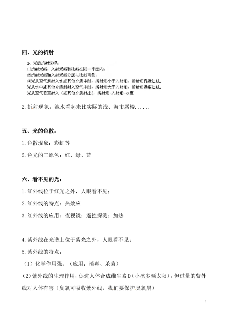 光现象必背知识_1、初中学习资料_2024秋改版_八上物理课件最新版_同步练习+单元测_第四章光现象_知识归纳