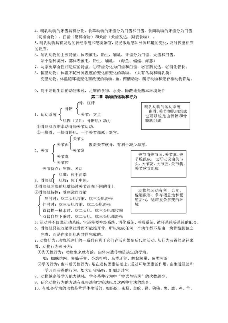 八年级生物上册学习资料_1、初中学习资料_4-6、生物_4-6-3、初二生物上册_6、知识点总结