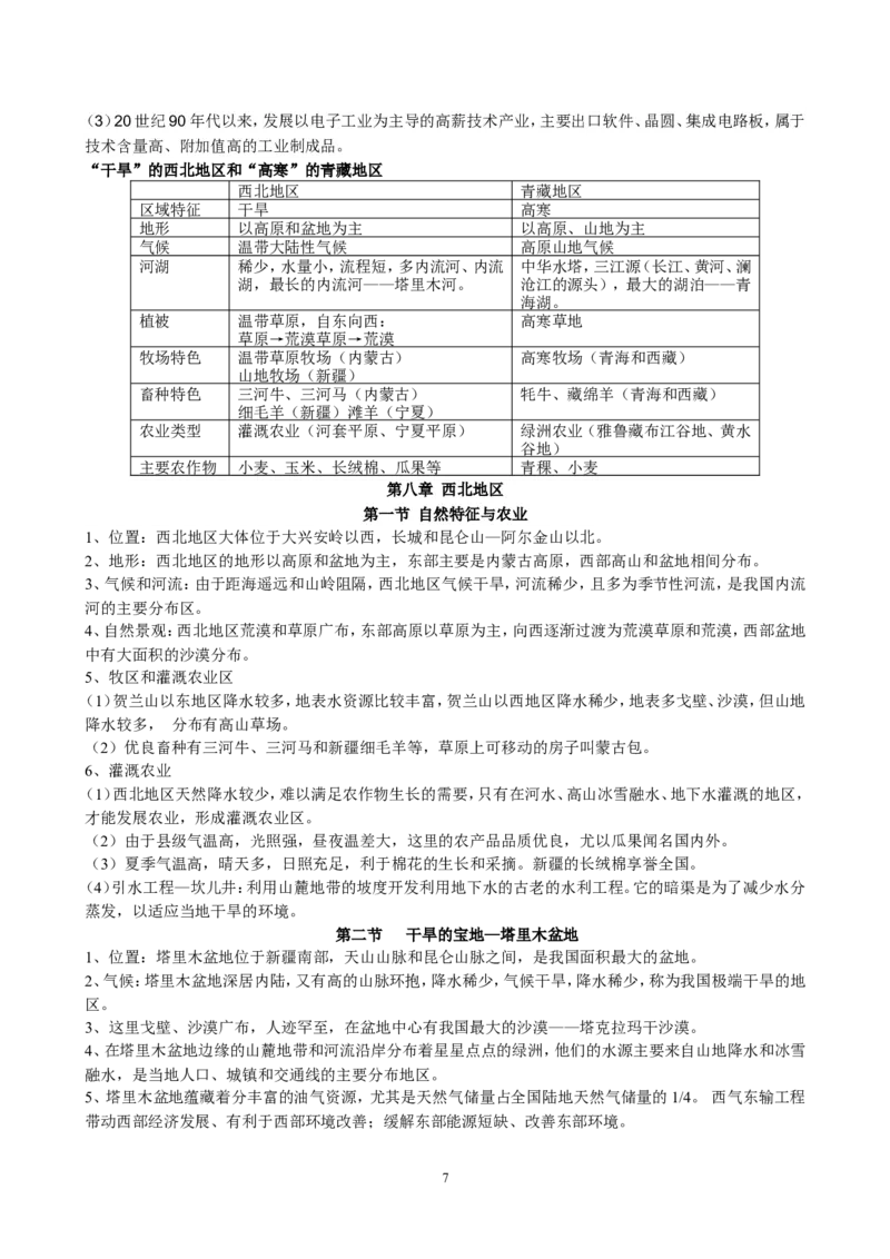 八年级地理下册学习资料_1、初中学习资料_4-8、地理_4-8-4、初二地理下册_5.知识点总结