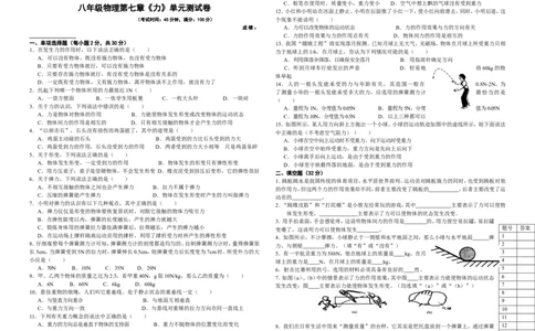 八年级物理第七章《力》单元测试卷_1、初中学习资料_4-4、物理_4-4-4、初二物理下册_2023更新_人教初中物理8下单元期中期末_第1单元