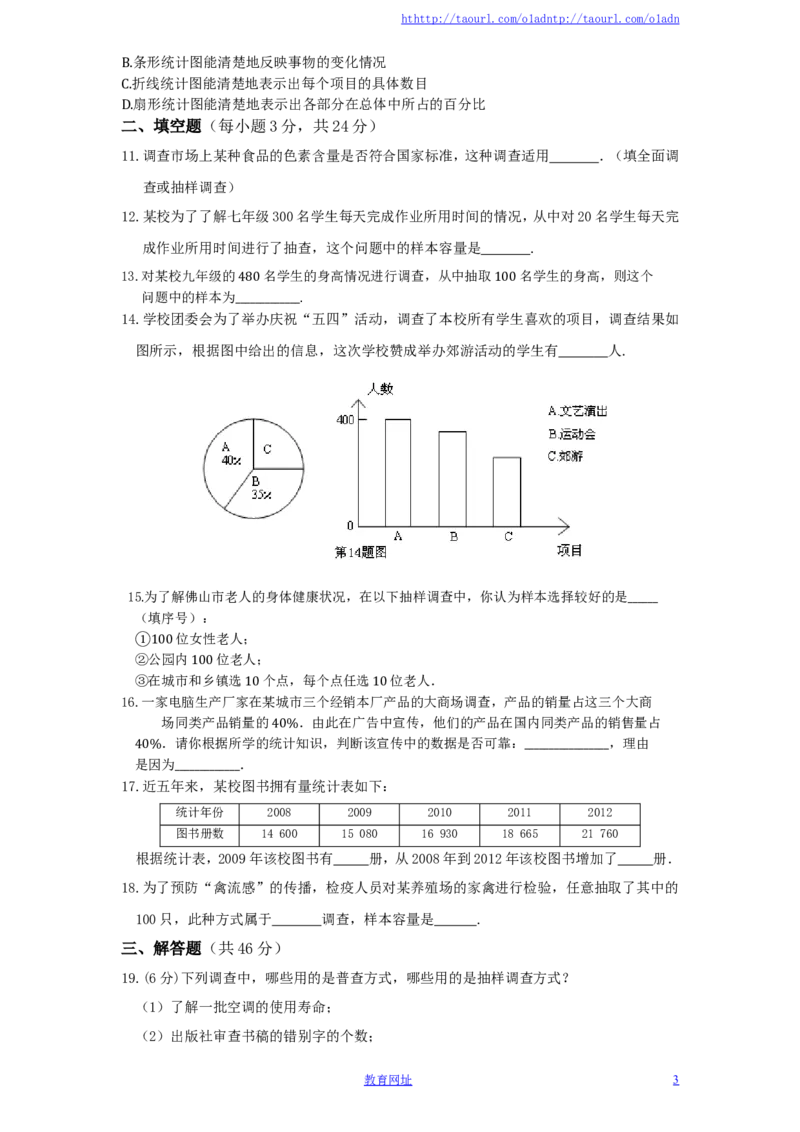 北师大版七年级数学上册第6章《数据的收集与整理》单元测试试卷及答案（4）（喜子的商铺）_1、初中学习资料_4-2、数学_北师大版_北师大版初中数学7上_单元测试